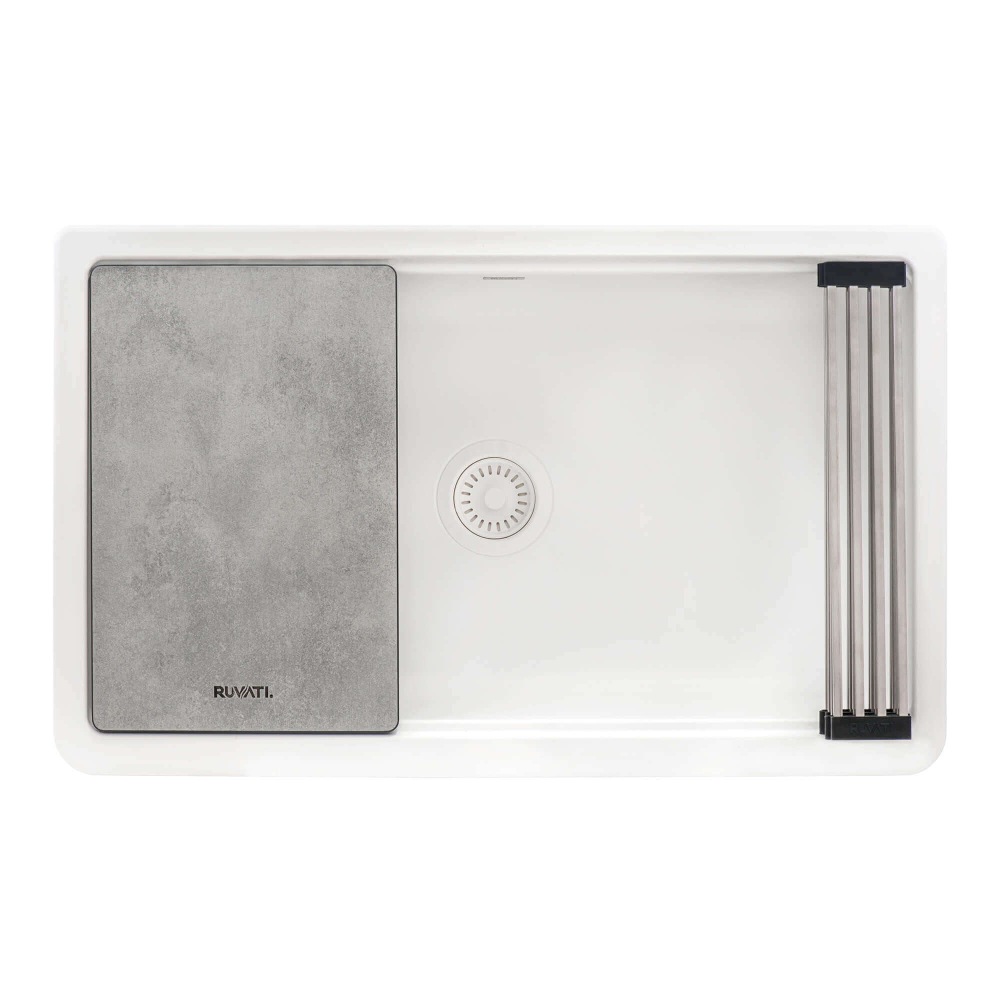 Alternative View of Ruvati epiCast 33" Granite Composite Workstation Apron-front Farmhouse Sink, Arctic White, RVG1533WH