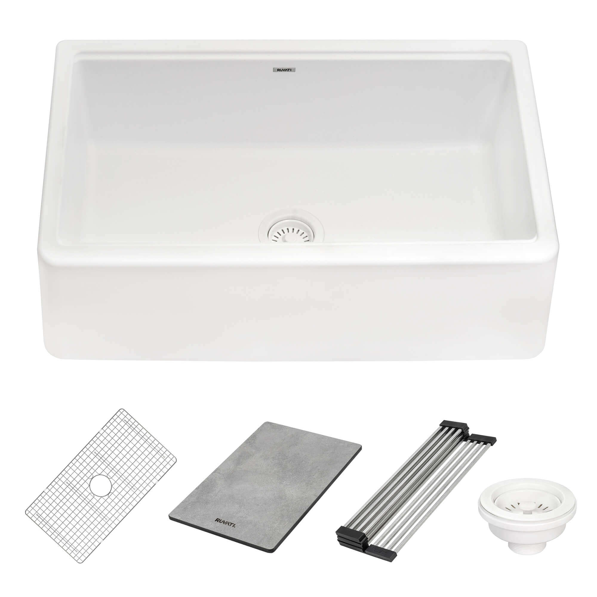 Alternative View of Ruvati epiCast 33" Granite Composite Workstation Apron-front Farmhouse Sink, Arctic White, RVG1533WH