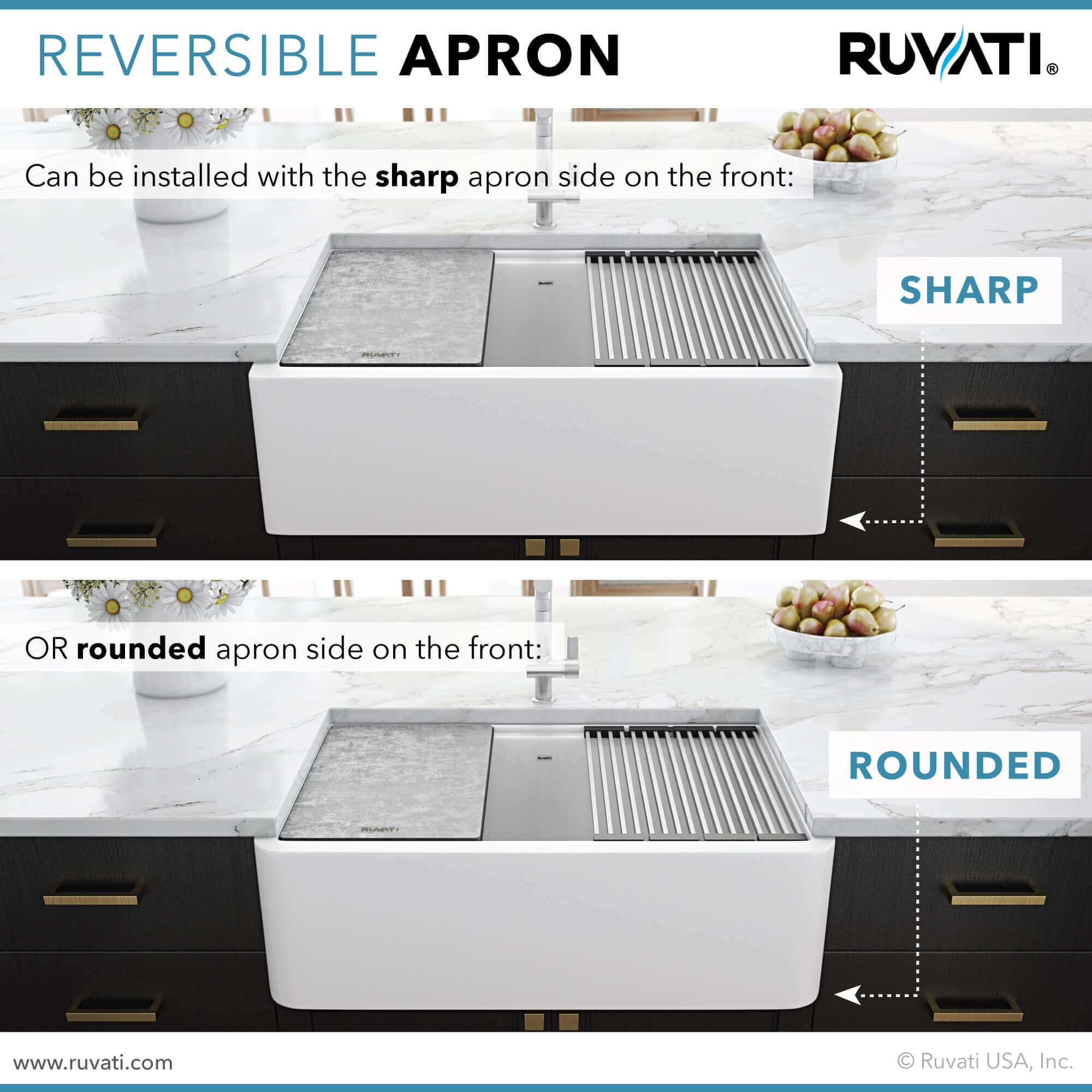 Alternative View of Ruvati epiCast 33" Granite Composite Workstation Apron-front Farmhouse Sink, Arctic White, RVG1533WH