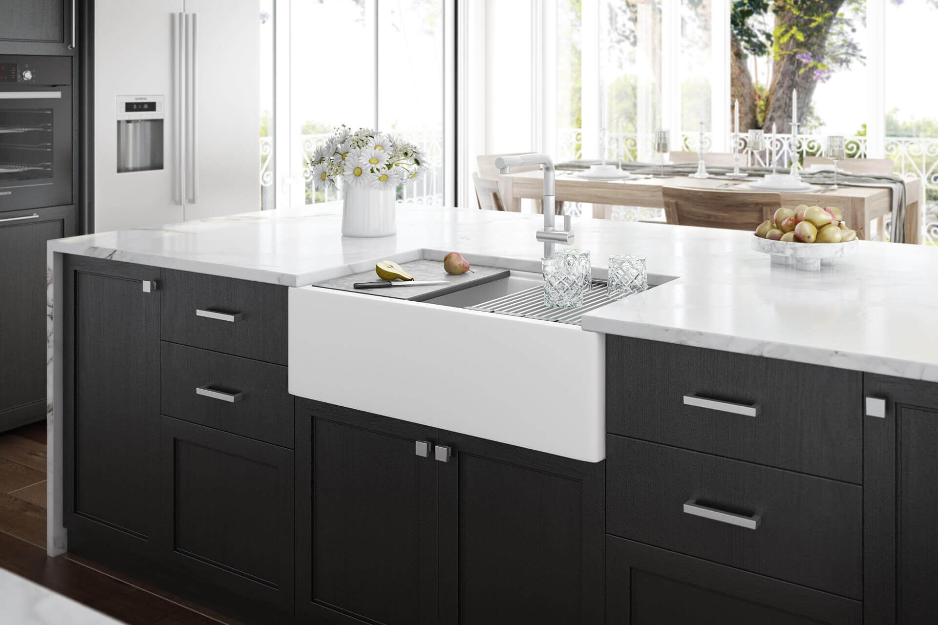 Alternative View of Ruvati epiCast 33" Granite Composite Workstation Apron-front Farmhouse Sink, Arctic White, RVG1533WH
