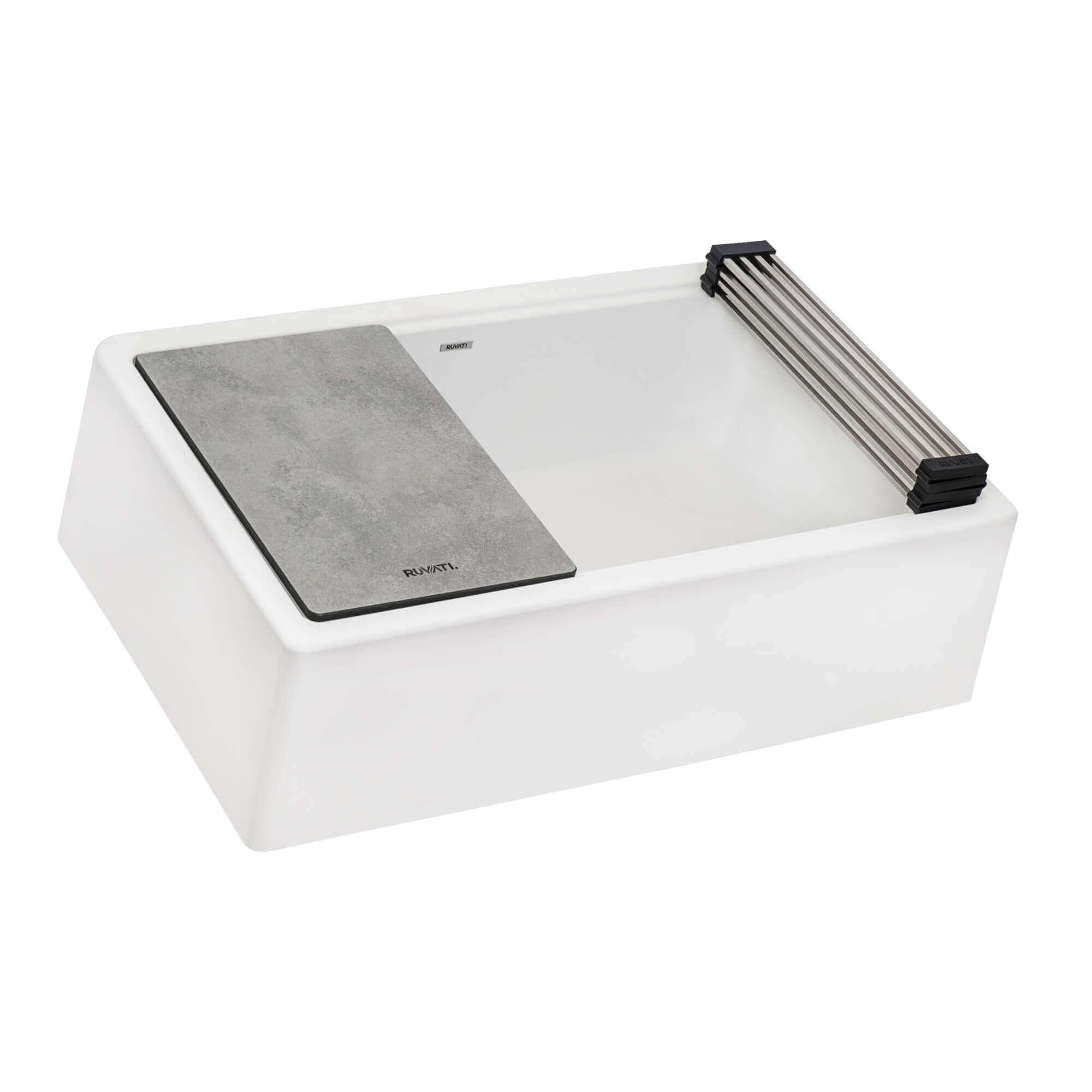 Alternative View of Ruvati epiCast 33" Granite Composite Workstation Apron-front Farmhouse Sink, Arctic White, RVG1533WH