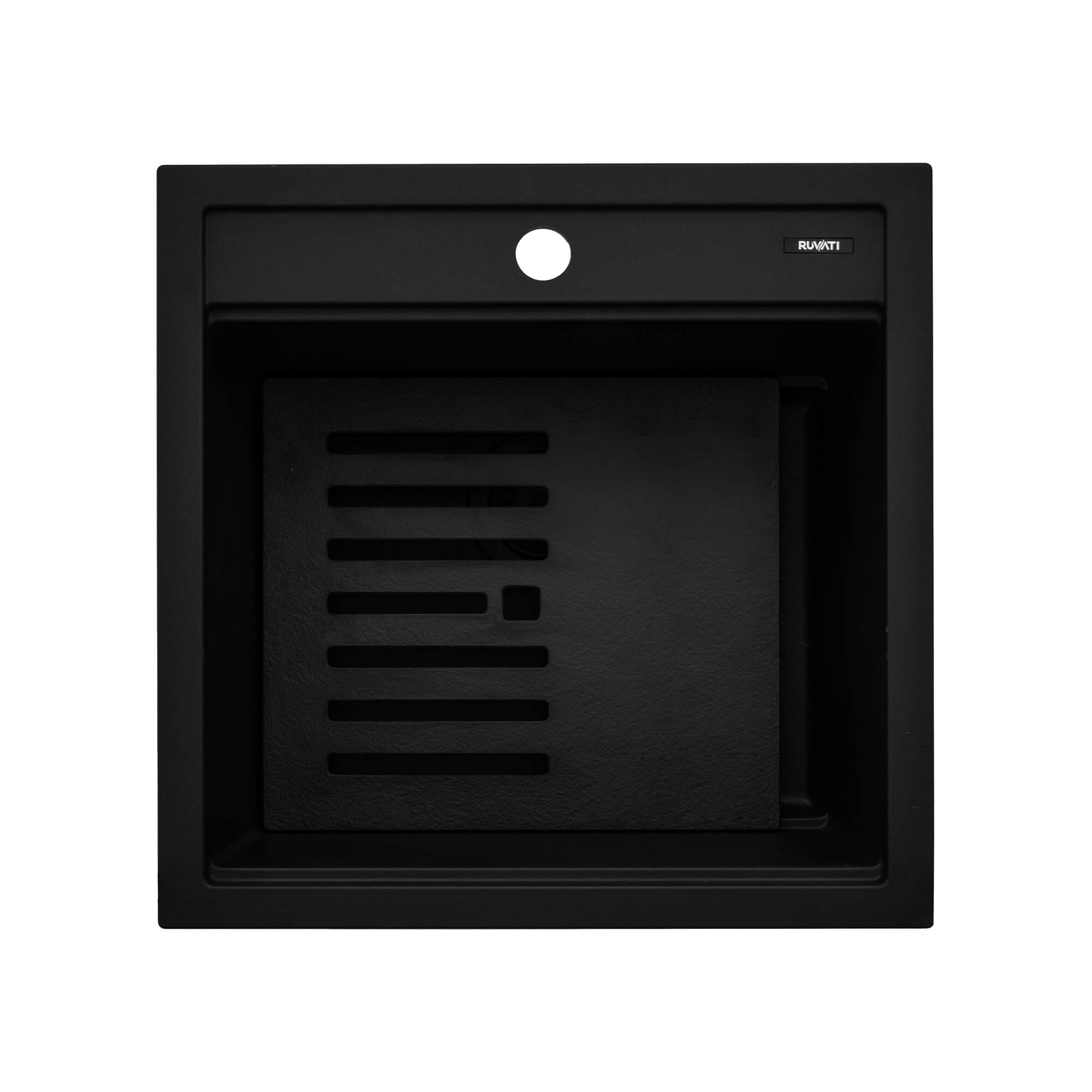 Alternative View of Ruvati 20-inch epiCube Granite Composite Workstation Matte Black Drop-in Topmount Wet Bar Prep Sink, RVG1620BK
