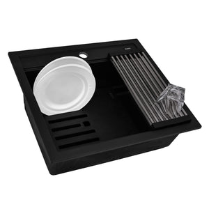 Alternate Image for Ruvati 23-inch epiCube Granite Composite Workstation Matte Black Drop-in Topmount Wet Bar Prep Sink, RVG1622BK