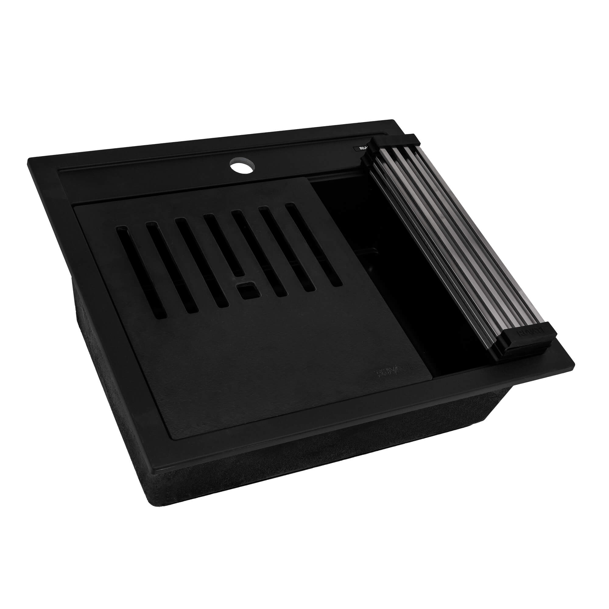 Alternative View of Ruvati 23-inch epiCube Granite Composite Workstation Matte Black Drop-in Topmount Wet Bar Prep Sink, RVG1622BK