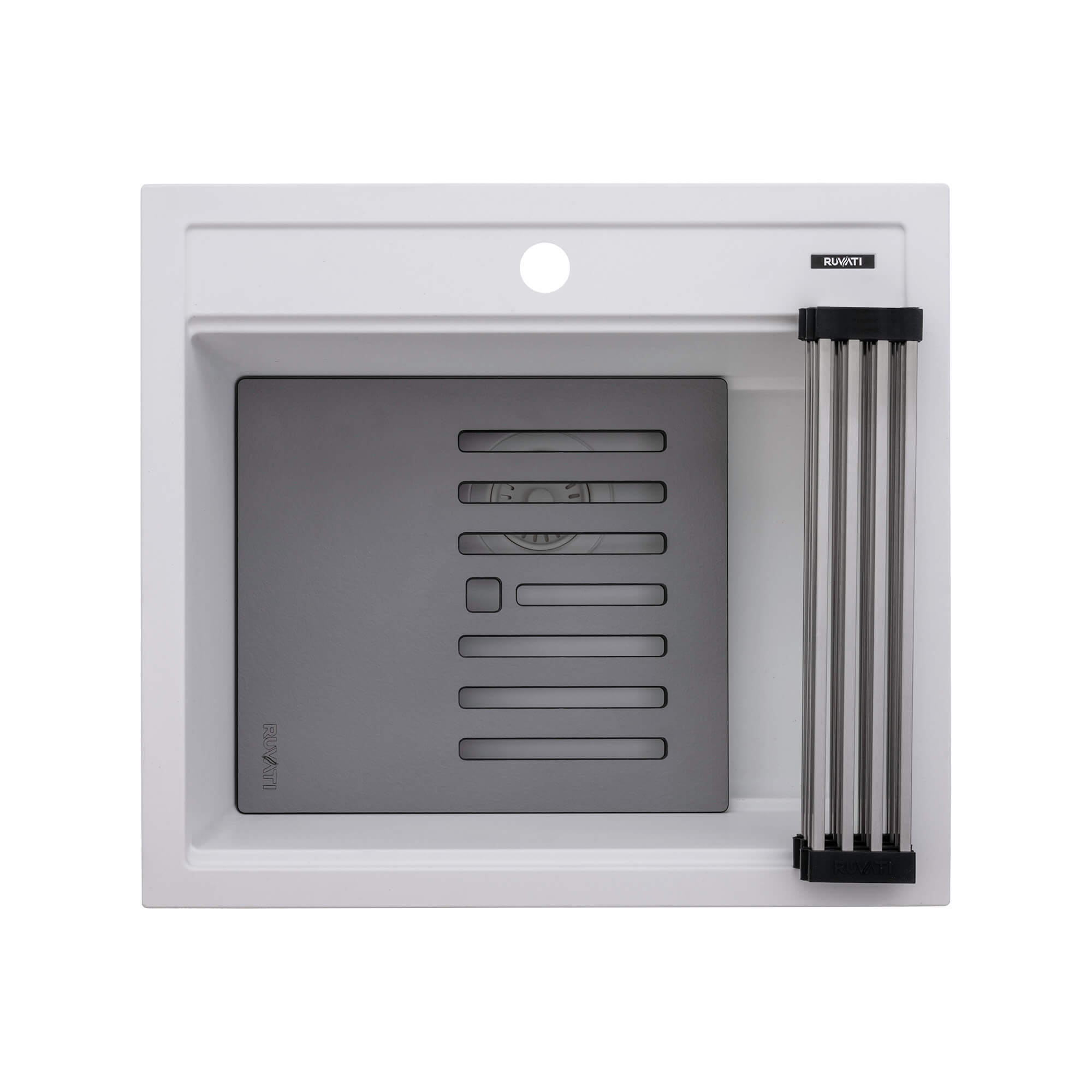 Alternative View of Ruvati 23-inch epiCube Granite Composite Workstation Drop-in Topmount Wet Bar Prep Sink Matte White, RVG1622WH