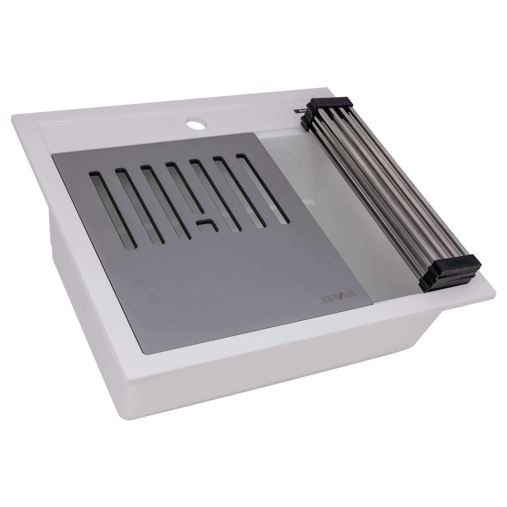 Alternative View of Ruvati 23-inch epiCube Granite Composite Workstation Drop-in Topmount Wet Bar Prep Sink Matte White, RVG1622WH