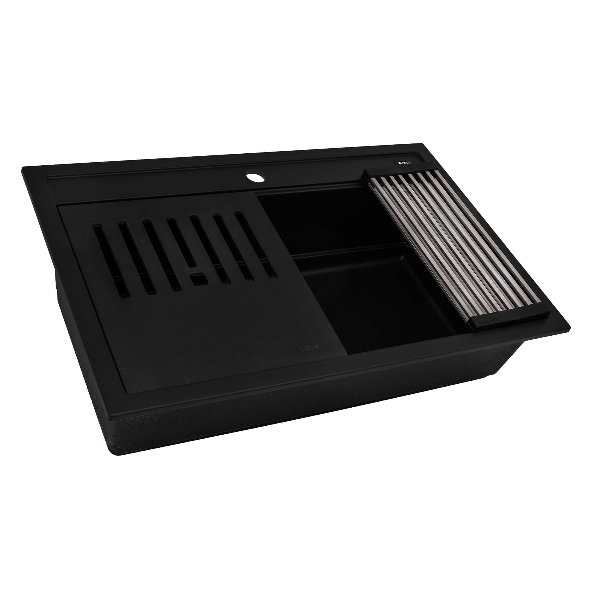 Alternative View of Ruvati 31-inch epiCube Granite Composite Workstation Matte Black Drop-in Topmount Kitchen Sink, RVG1631BK