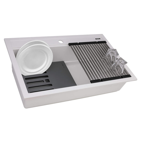 Main Image of Ruvati 31-inch epiCube Granite Composite Workstation Drop-in Topmount Kitchen Sink Matte White, RVG1631WH