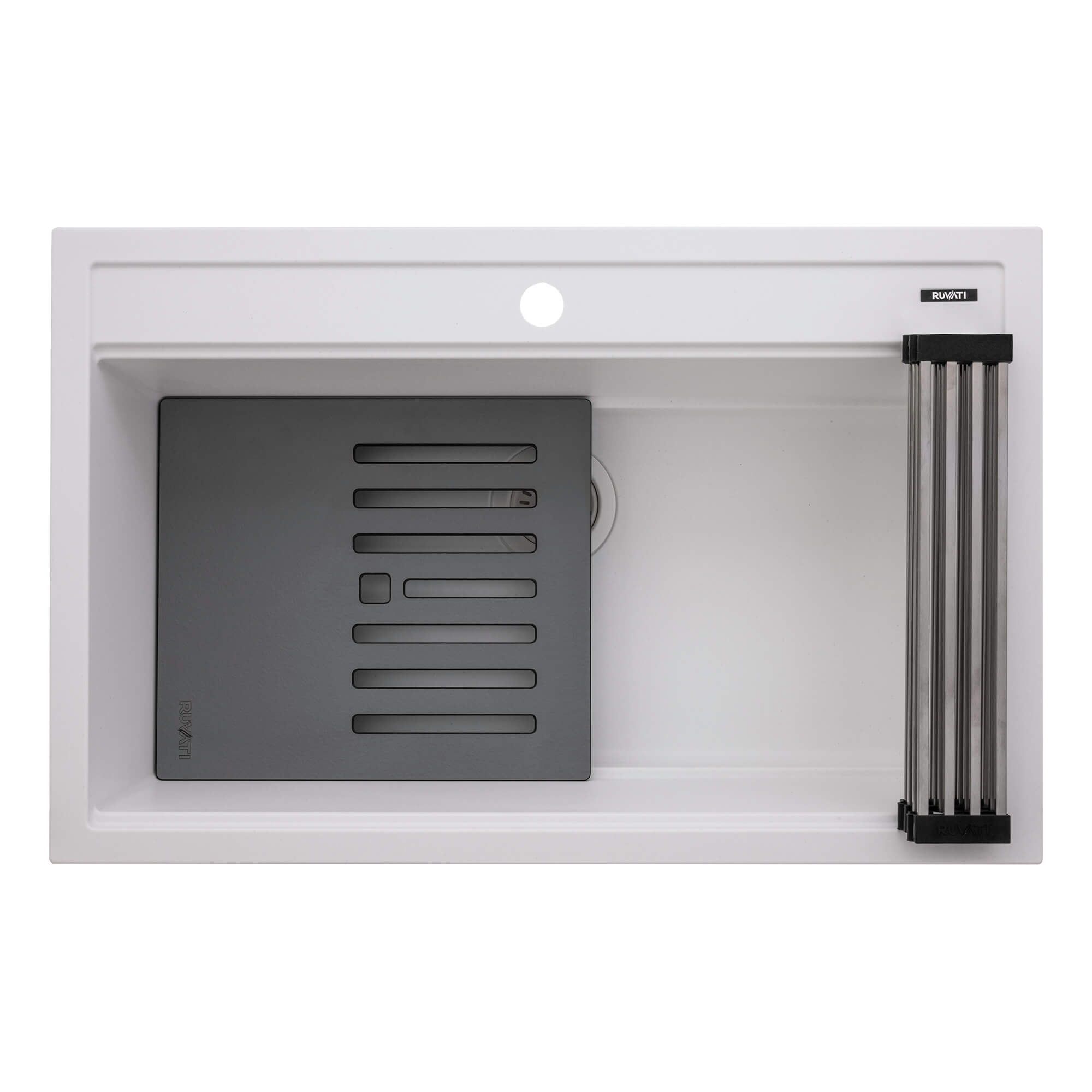 Alternative View of Ruvati 34-inch epiCube Granite Composite Workstation Drop-in Topmount Kitchen Sink Matte White, RVG1634WH