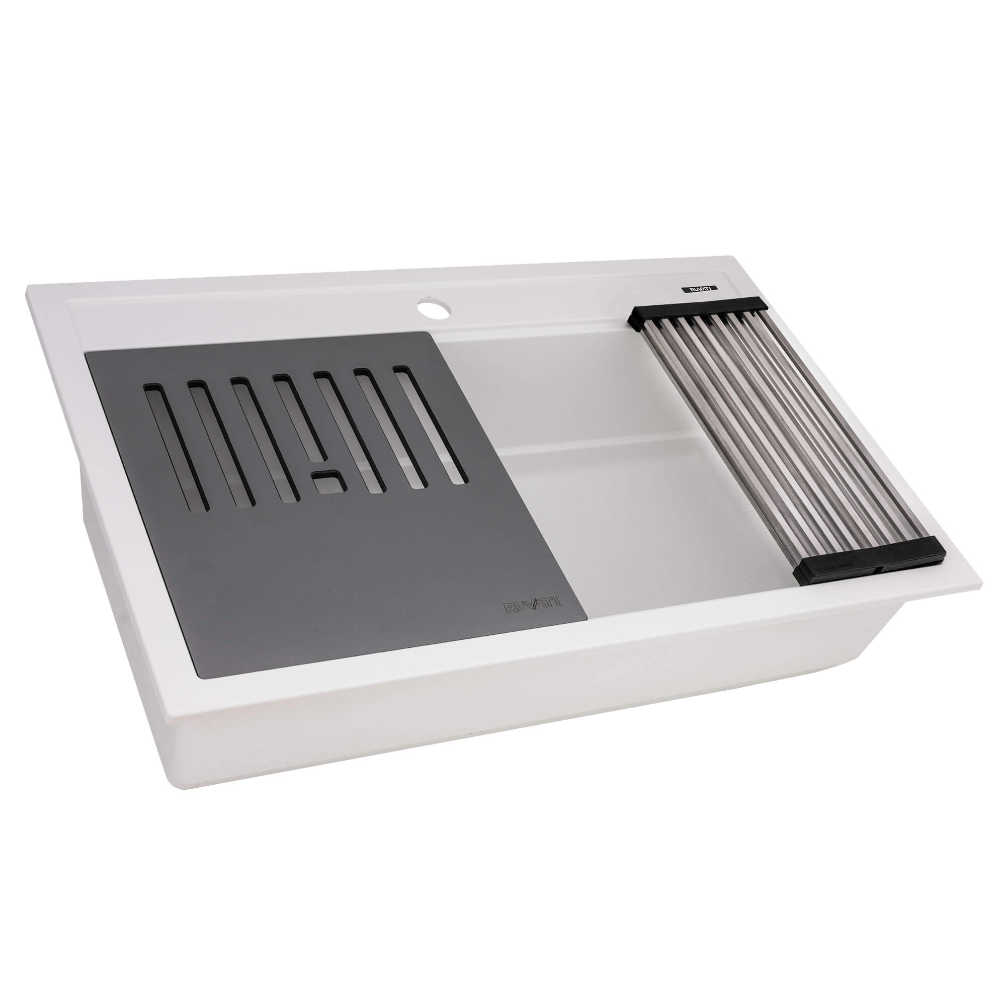 Alternative View of Ruvati 34-inch epiCube Granite Composite Workstation Drop-in Topmount Kitchen Sink Matte White, RVG1634WH