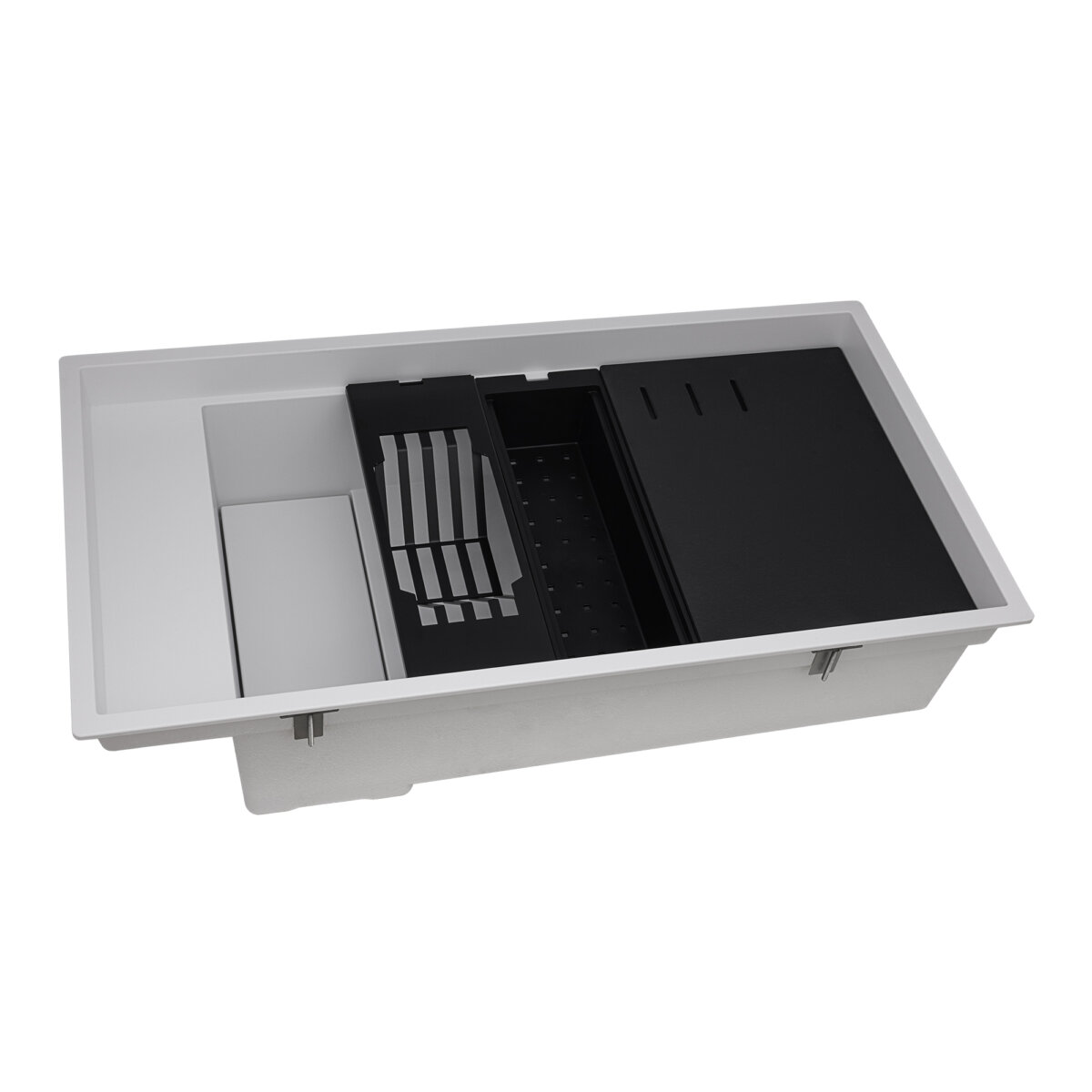 Ruvati 18 x 34 inch Granite Composite Workstation Kitchen Sink epiStage Dual Mount Single Bowl, White, RVG1650WH