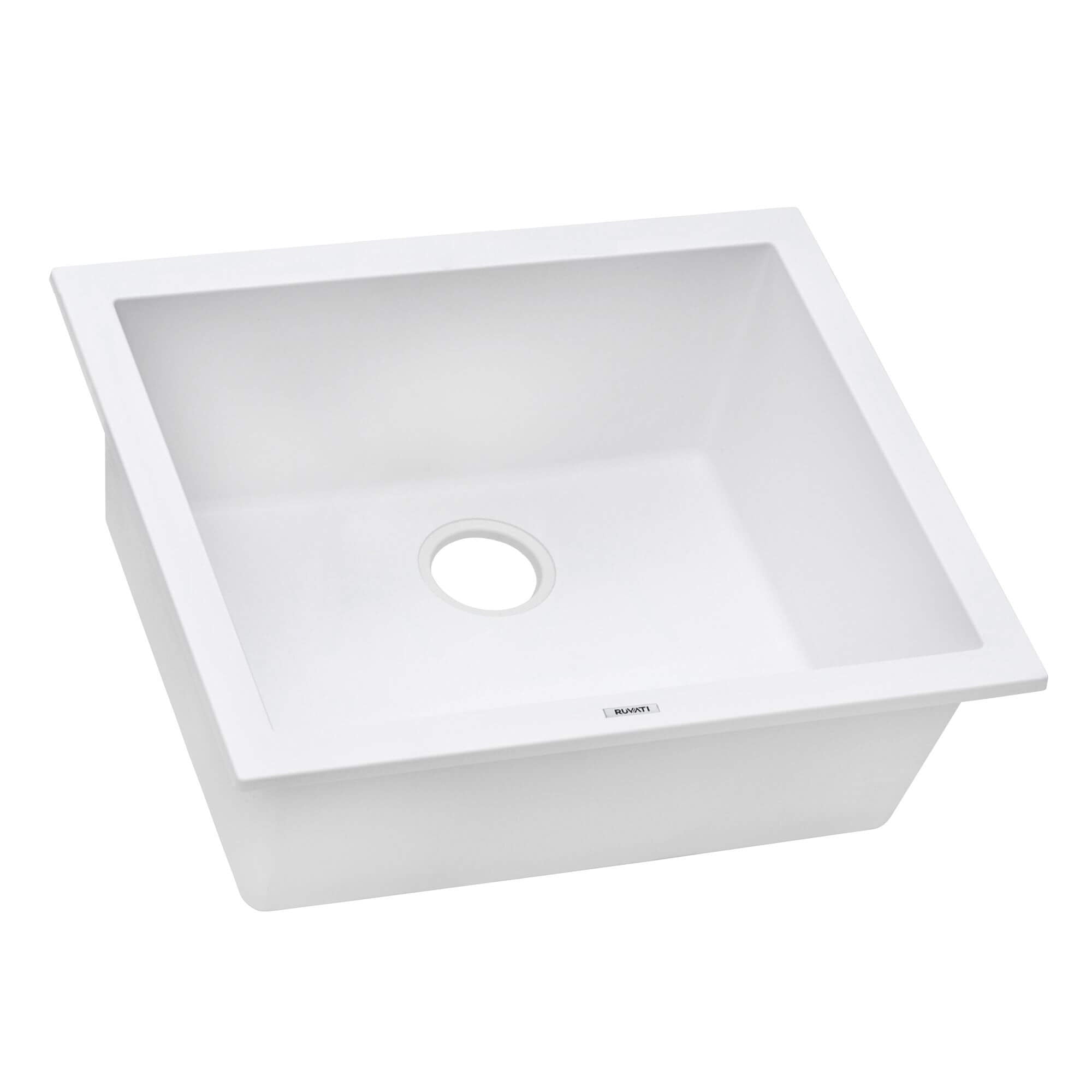 Ruvati epiGranite 21" Rectangle Granite Composite Workstation Bar/Prep Sink, Arctic White Matte, RVG2021WH