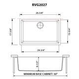 Dimensions Image for Ruvati 27" Undermount Granite Composite Kitchen Sink, Midnight Black, RVG2027BK