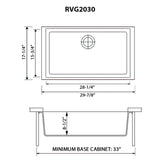 Dimensions Image for Ruvati epiGranite 30" Undermount Granite Composite Kitchen Sink, Silver Gray, RVG2030GR