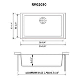 Dimensions for Ruvati epiGranite 30" Undermount Granite Composite Kitchen Sink, Midnight Black, RVG2030BK