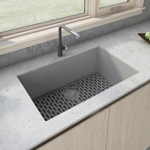 Main Image of Ruvati epiGranite 30" Undermount Granite Composite Kitchen Sink, Silver Gray, RVG2030GR