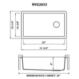 Dimensions Image for Ruvati epiGranite 32" Undermount Granite Composite Kitchen Sink, Urban Gray, RVG2033GR