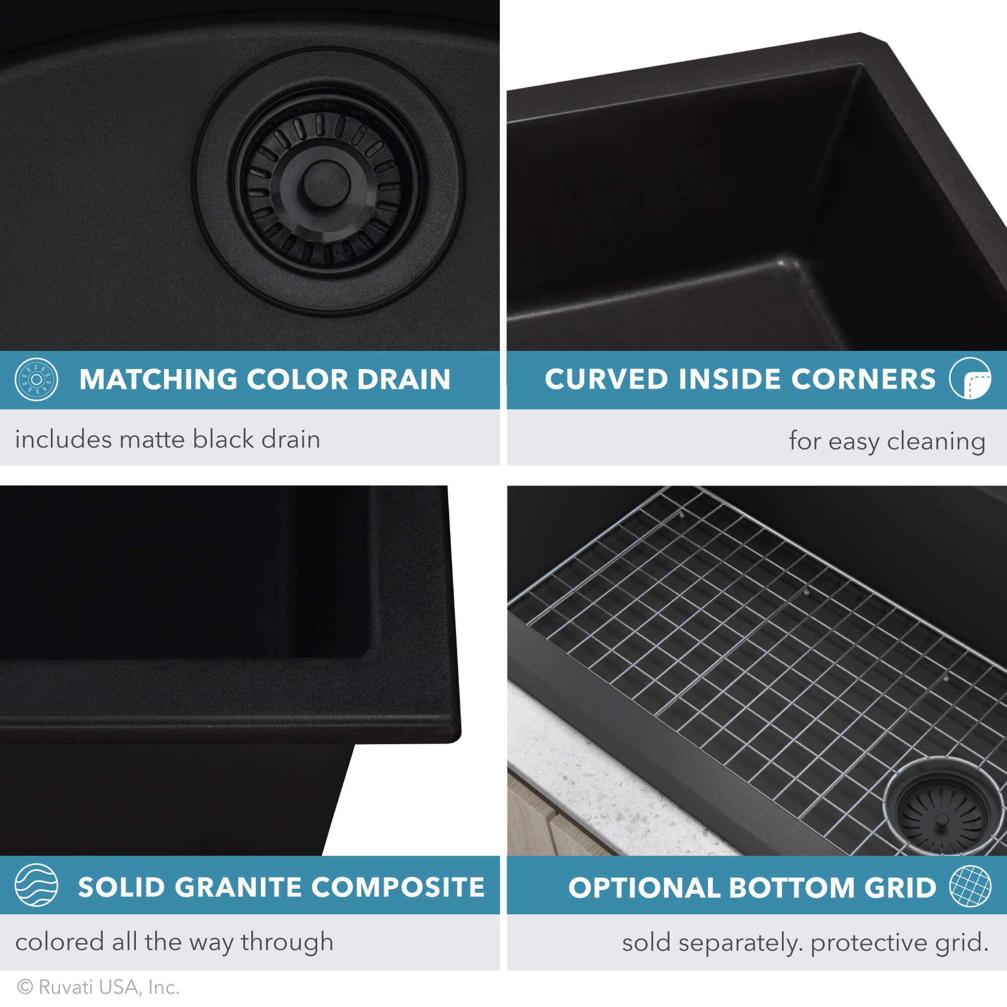 Alternative View of Ruvati epiGranite 32" Undermount Granite Composite Kitchen Sink, Midnight Black, RVG2033BK