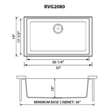 Dimensions Image for Ruvati epiGranite 33" Undermount Granite Composite Kitchen Sink, Midnight Black, RVG2080BK