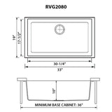 Dimensions for Ruvati epiGranite 33" Undermount Granite Composite Kitchen Sink, Silver Gray, RVG2080GR