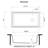 Dimensions Image for Ruvati epiStage 33" Undermount Granite Composite Workstation Kitchen Sink, Urban Gray, RVG2302UG