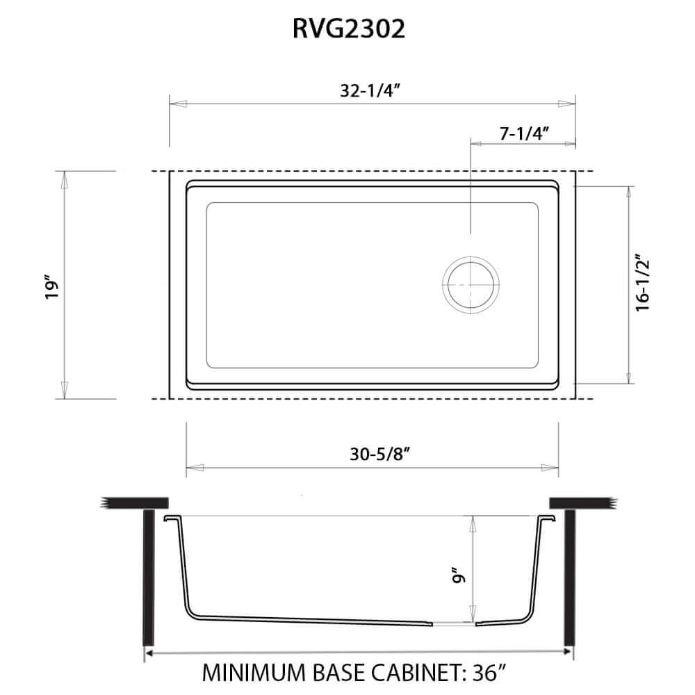 Dimensions Image for Ruvati epiStage 33" Undermount Granite Composite Workstation Kitchen Sink, Silver Gray, RVG2302GR