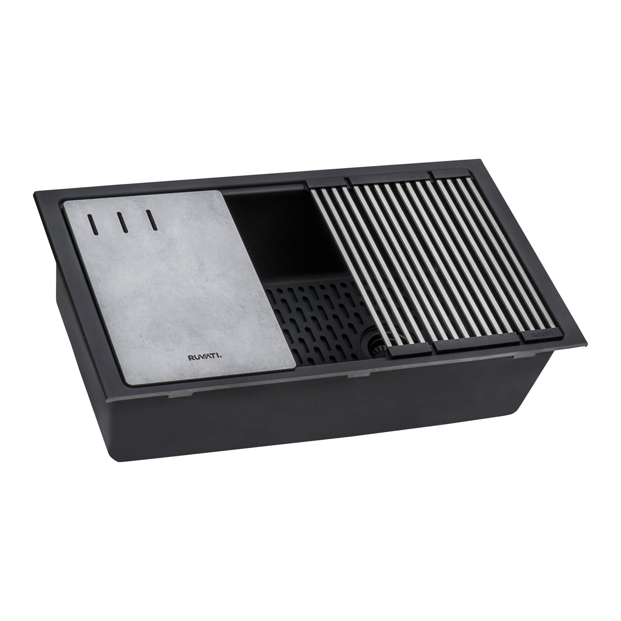 Alternative View of Ruvati epiStage 33" Undermount Granite Composite Workstation Kitchen Sink, Midnight Black, RVG2302BK