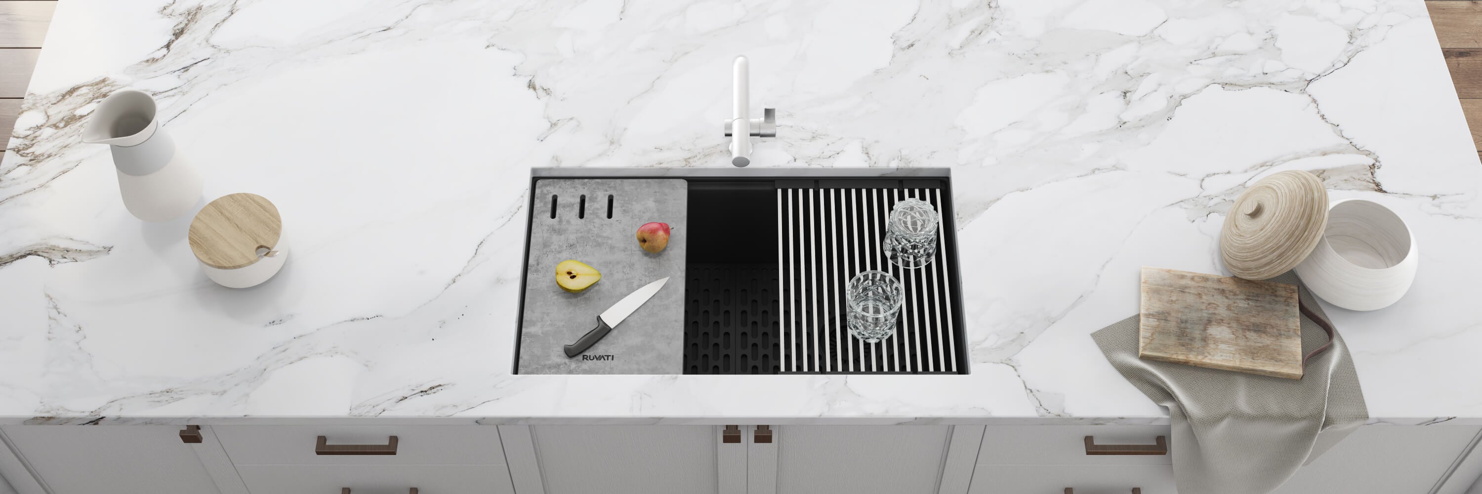 Alternative View of Ruvati epiStage 33" Undermount Granite Composite Workstation Kitchen Sink, Midnight Black, RVG2302BK
