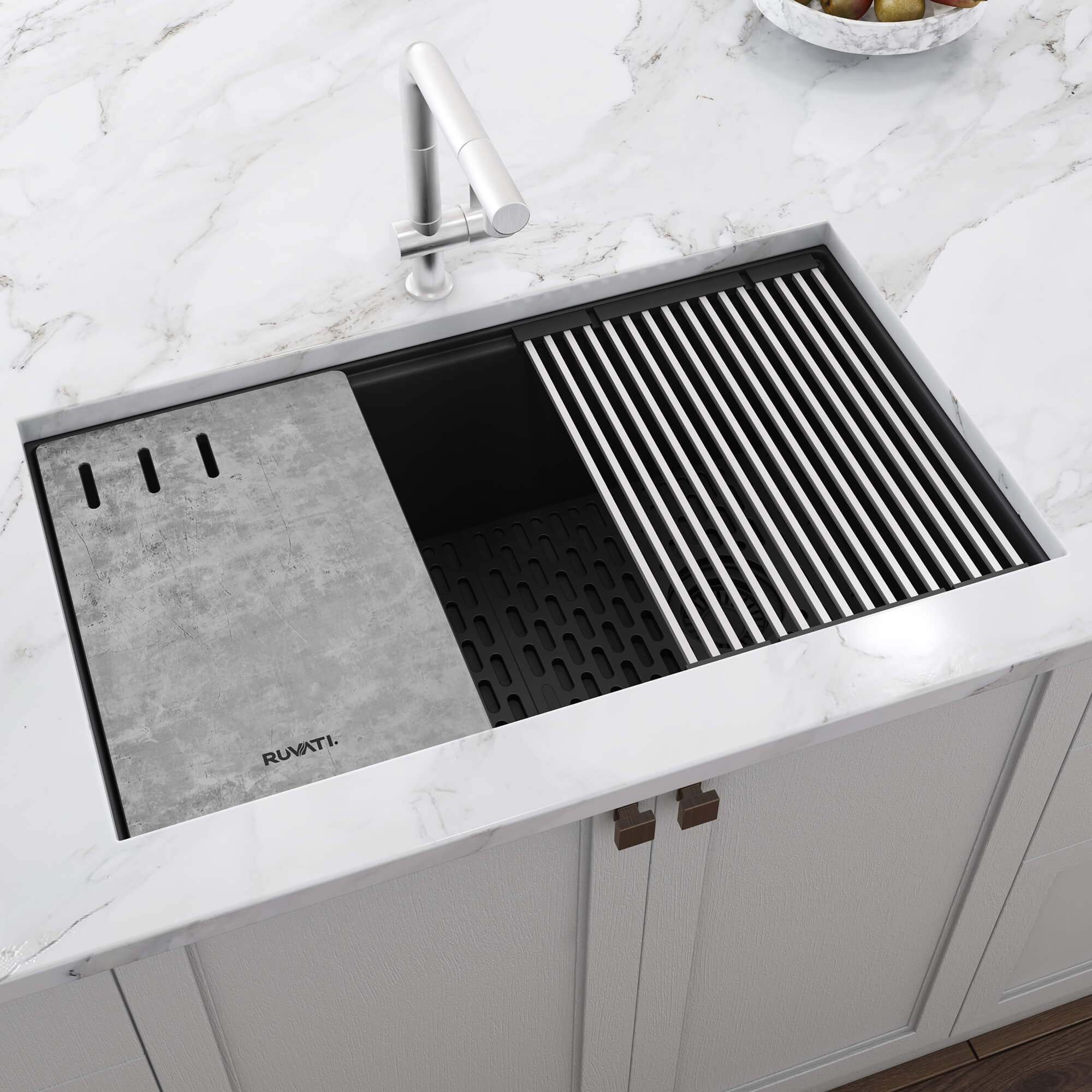Alternative View of Ruvati epiStage 33" Undermount Granite Composite Workstation Kitchen Sink, Midnight Black, RVG2302BK