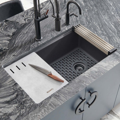 Main Image of Ruvati epiStage 33" Undermount Granite Composite Workstation Kitchen Sink, Midnight Black, RVG2302BK