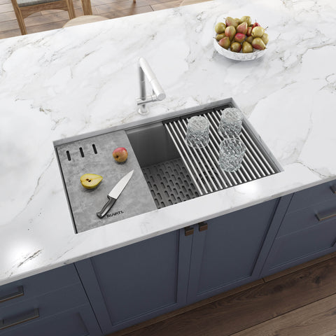 Main Image of Ruvati epiStage 33" Undermount Granite Composite Workstation Kitchen Sink, Silver Gray, RVG2302GR