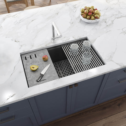 Main Image of Ruvati epiStage 33" Undermount Granite Composite Workstation Kitchen Sink, Urban Gray, RVG2302UG