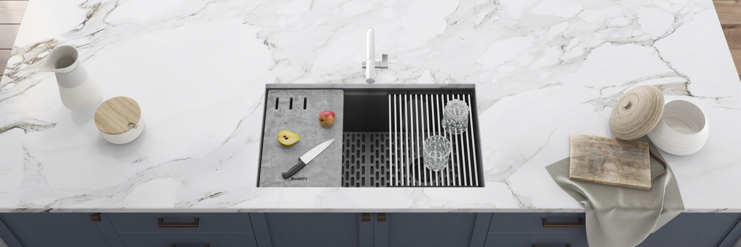 Alternative View of Ruvati epiStage 33" Undermount Granite Composite Workstation Kitchen Sink, Urban Gray, RVG2302UG