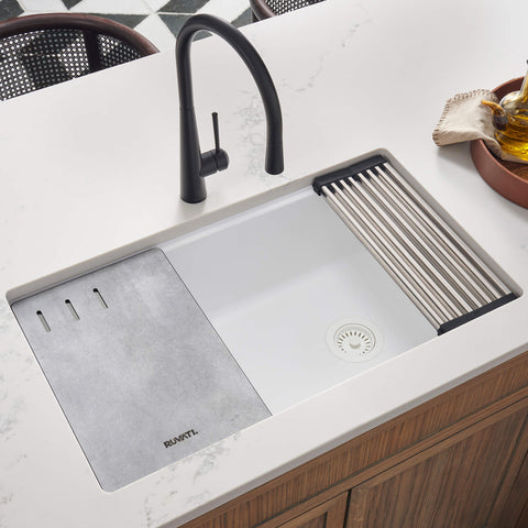 Main Image of Ruvati epiStage 33" Undermount Granite Composite Workstation Kitchen Sink, Arctic White, RVG2302WH