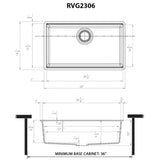 Dimensions Image for Ruvati epiStage 33-inch Granite Composite Workstation Undermount Kitchen Sink Single Bowl White, RVG2306WH