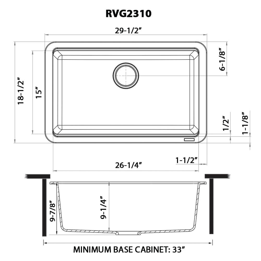 Dimensions Image for Ruvati epiStage 30-inch Granite Composite Workstation White Dual Mount Kitchen Sink, RVG2310WH