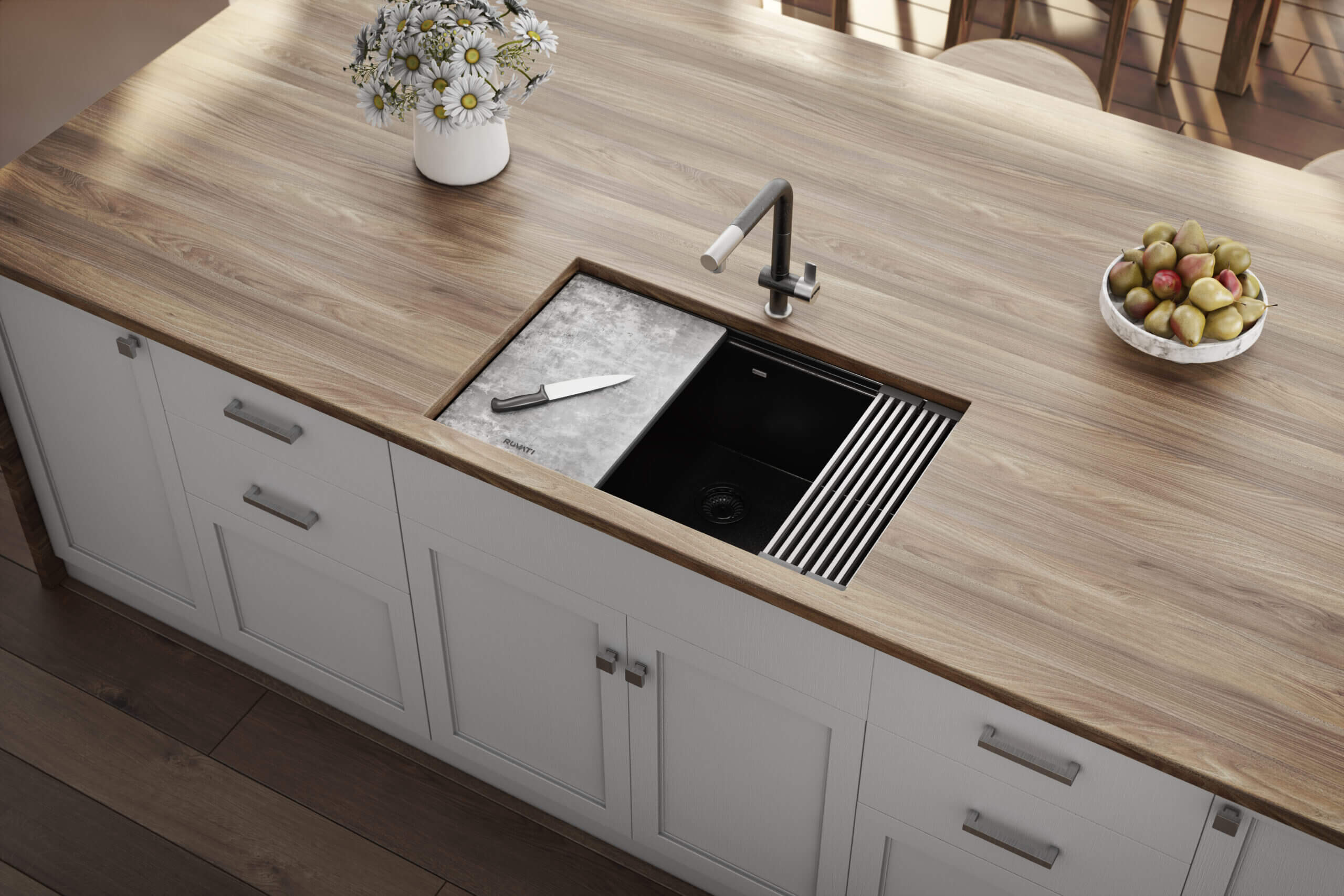 Alternate Image for Ruvati epiStage 30" Granite Composite Workstation Kitchen Sink, Midnight Black, RVG2310BK