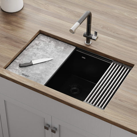 Main Image of Ruvati epiStage 30" Granite Composite Workstation Kitchen Sink, Midnight Black, RVG2310BK