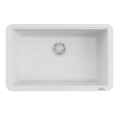 Ruvati epiStage 30-inch Granite Composite Workstation White Dual Mount Kitchen Sink, RVG2310WH