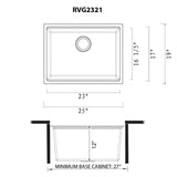 Dimensions Image for Ruvati 25-inch epiRock Workstation Charcoal Black Undermount Laundry Sink, Composite, RVG2321CK