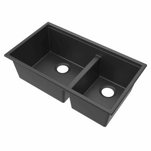 Alternate Image for Ruvati 33-inch epiRock Workstation Charcoal Black Double Bowl Undermount Kitchen Sink, Composite, RVG2327CK