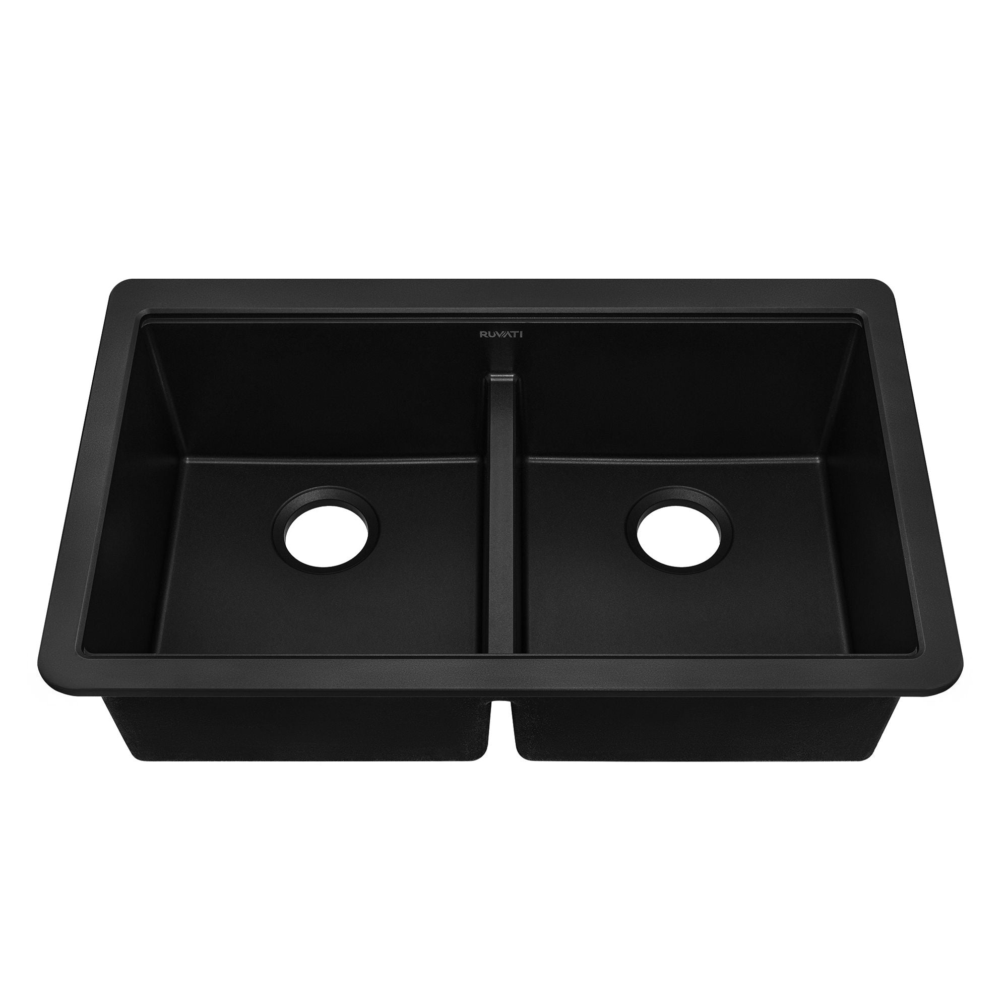 Ruvati epiGranite 33" Undermount Granite Composite Workstation Kitchen Sink, 50/50 Double Bowl, Midnight Black, RVG2343BK Product Image