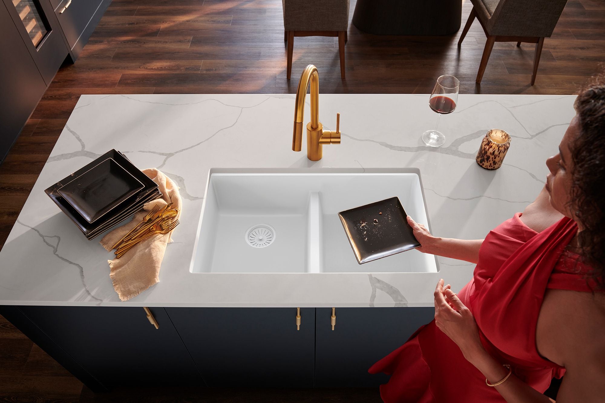 Ruvati epiGranite 33" Undermount Granite Composite Workstation Kitchen Sink, 50/50 Double Bowl, Arctic White Matte, RVG2343WH Product Image