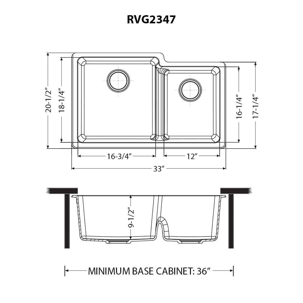Ruvati epiGranite 33" Undermount Granite Composite Workstation Kitchen Sink, 60/40 Double Bowl, Arctic White Matte, RVG2347WH Product Image