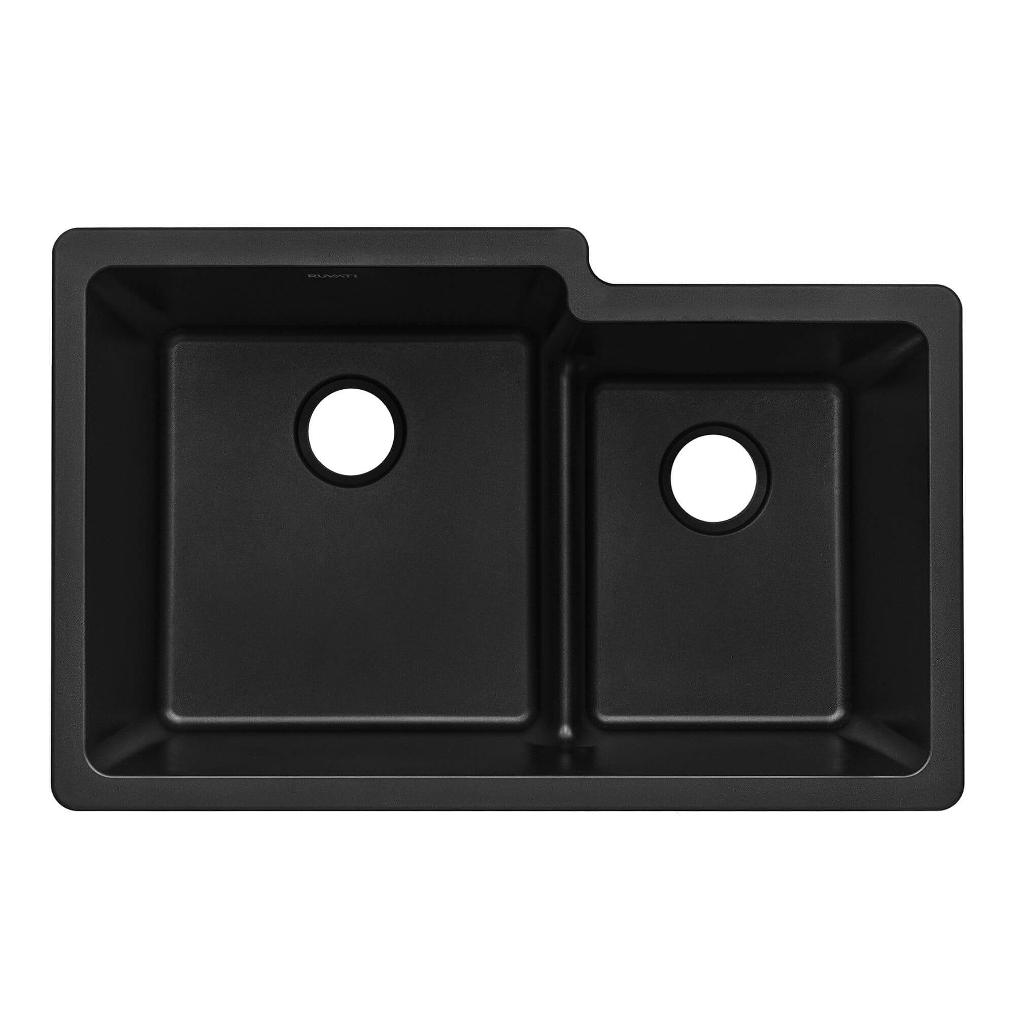 Ruvati epiGranite 33" Undermount Granite Composite Workstation Kitchen Sink, 60/40 Double Bowl, Midnight Black, RVG2347BK Product Image