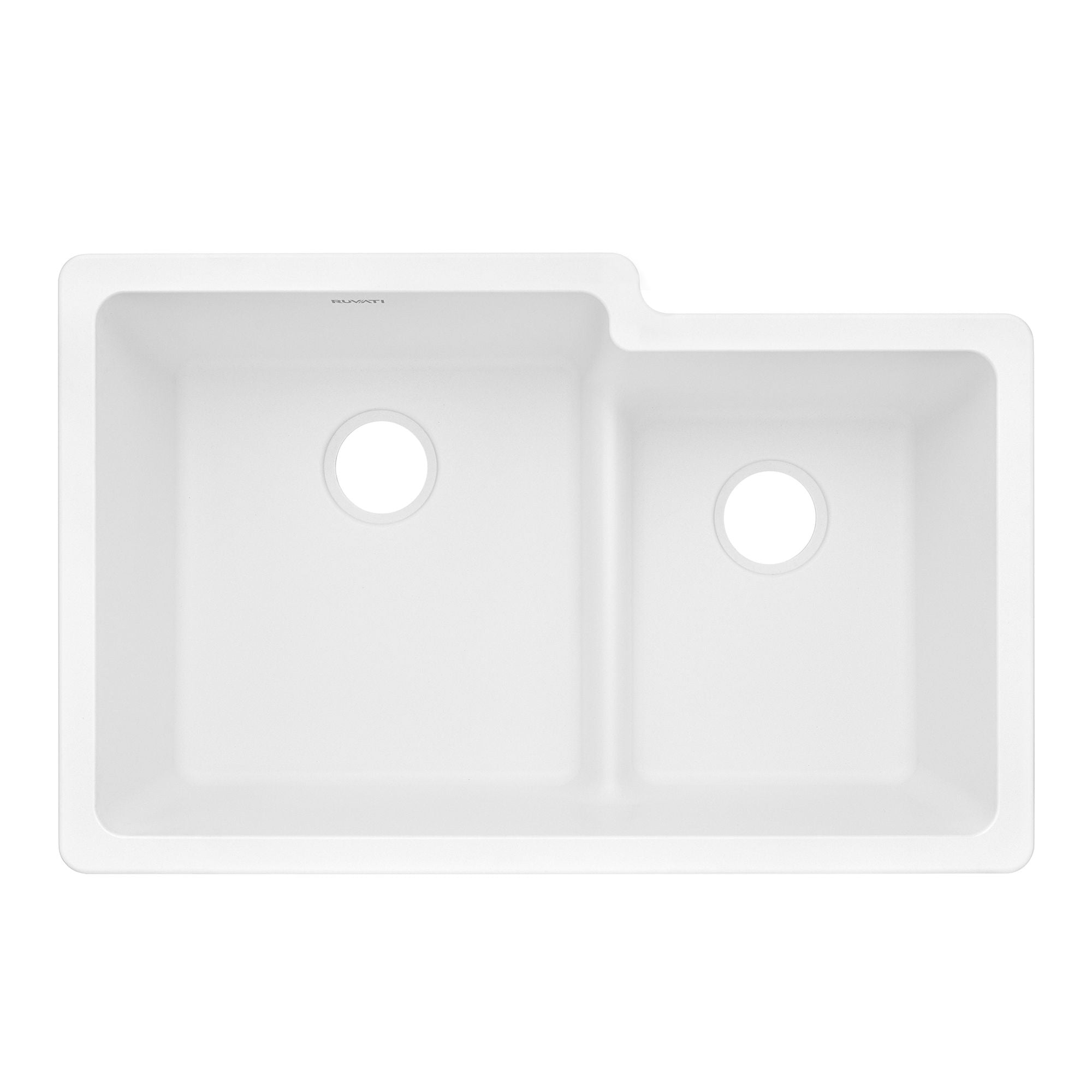 Ruvati epiGranite 33" Undermount Granite Composite Workstation Kitchen Sink, 60/40 Double Bowl, Arctic White Matte, RVG2347WH Product Image