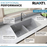 Alternative View of Ruvati epiGranite 33" Undermount Granite Composite Kitchen Sink, 50/50 Low Divide Double Bowl, Silver Gray, RVG2385GR