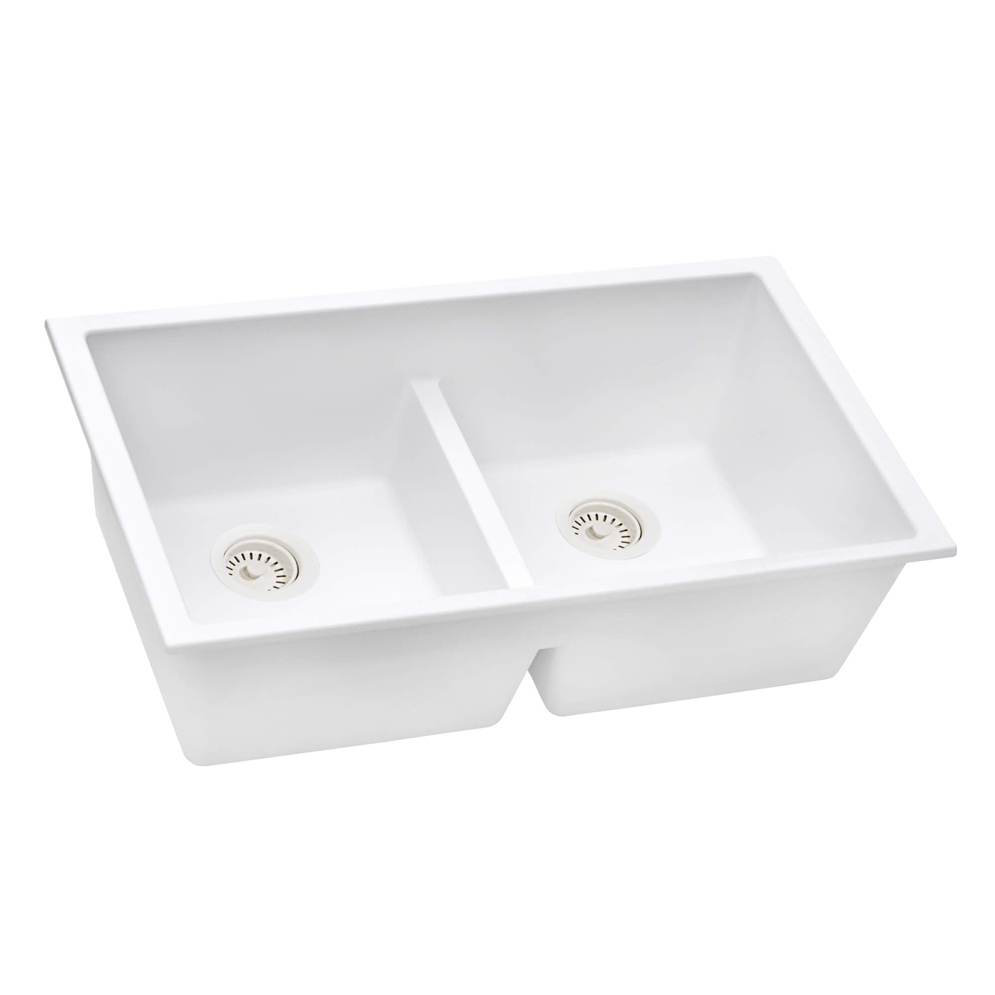 Alternative View of Ruvati epiGranite 33" Undermount Granite Composite Kitchen Sink, 50/50 Low Divide Double Bowl, Arctic White, RVG2385WH