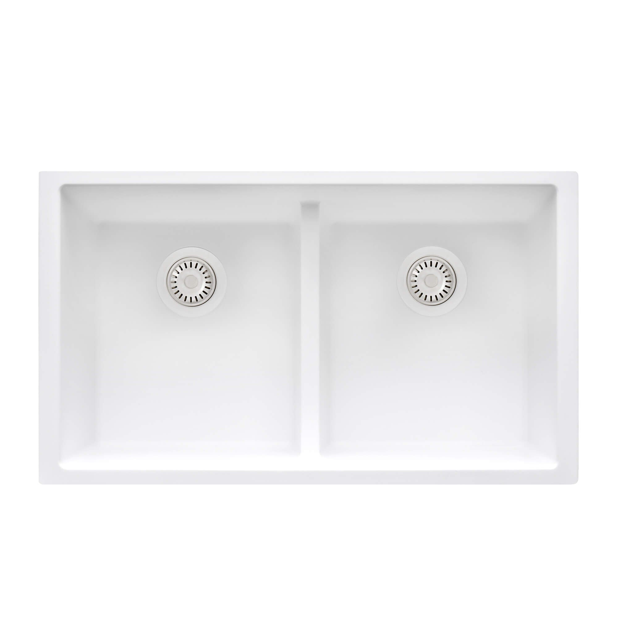 Alternative View of Ruvati epiGranite 33" Undermount Granite Composite Kitchen Sink, 50/50 Low Divide Double Bowl, Arctic White, RVG2385WH