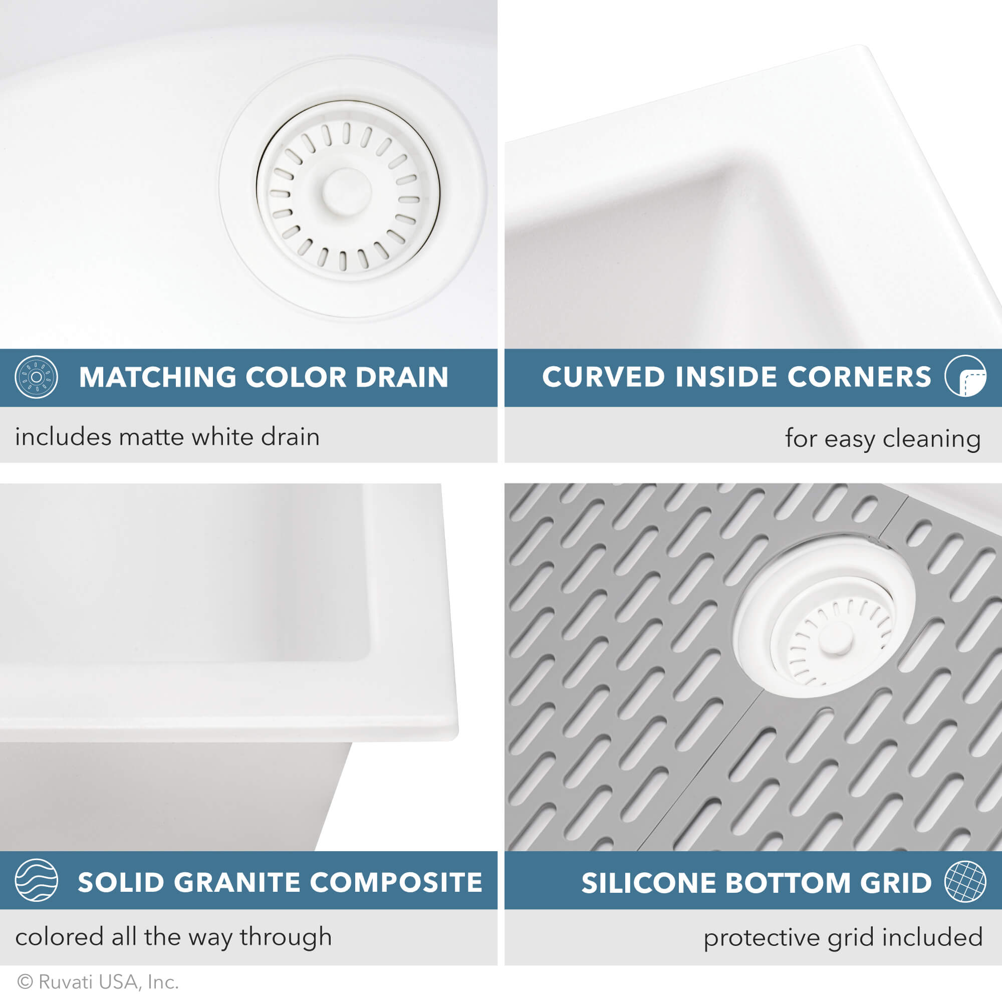 Alternative View of Ruvati epiGranite 33" Undermount Granite Composite Kitchen Sink, 50/50 Low Divide Double Bowl, Arctic White, RVG2385WH